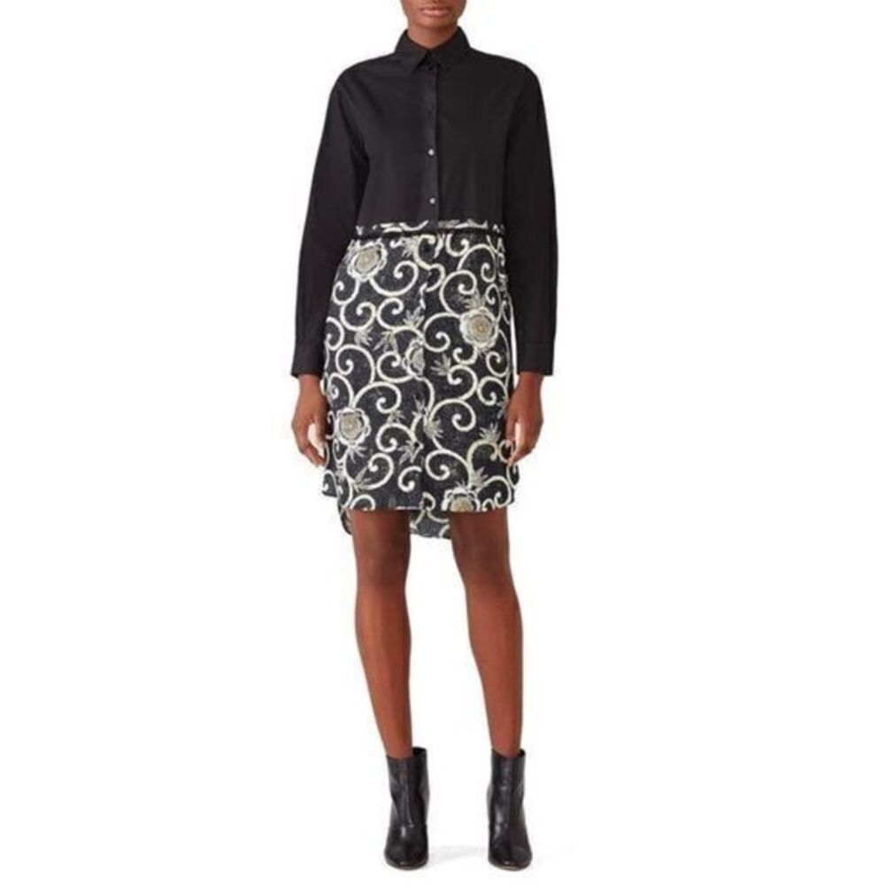 FUZZI Black Printed Cotton Multi Mash-Up Dress SIZE 40